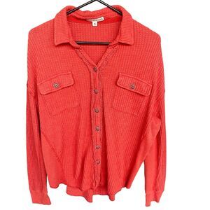 Frye and Co. Waffle Knit Top Womens Medium Button Up High Low Western